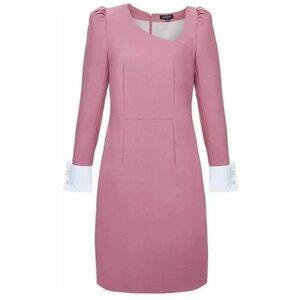 Seragyi Size 8 Rose Pink Auggie Dress White Cuffs Knee Length Wool NWT $475